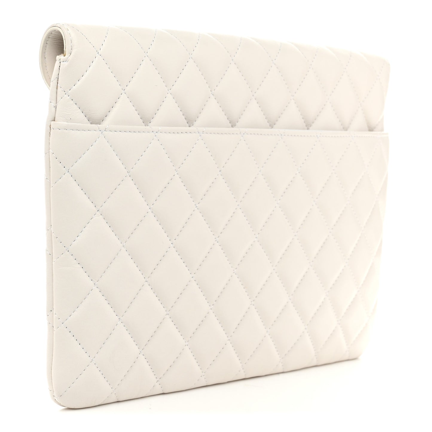 Calfskin Quilted Enchained Clutch White