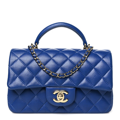 Chanel Lambskin Quilted Mini Top Handle Rectangular Flap Blue 1 of 11