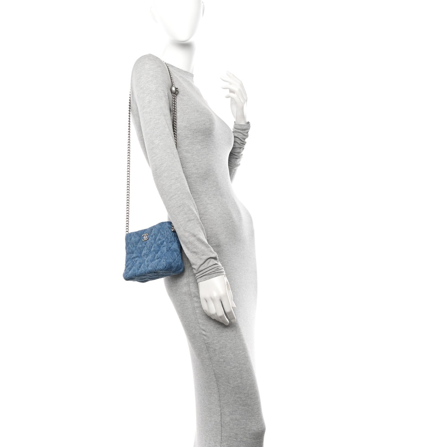 Denim Quilted Camellia Sweetheart Small Hobo Blue