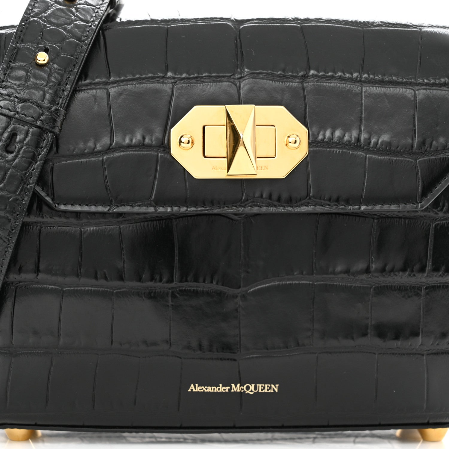 Alexander McQueen Calfskin Crocodile Embossed Box Shoulder Bag 21 Black 7 of 9