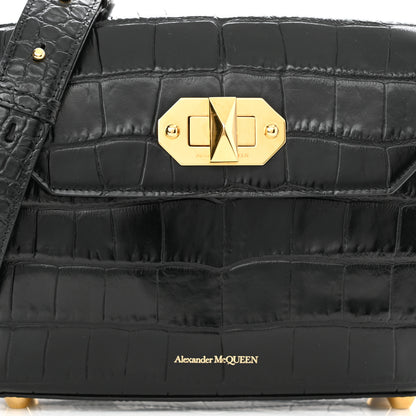 Alexander McQueen Calfskin Crocodile Embossed Box Shoulder Bag 21 Black 7 of 9