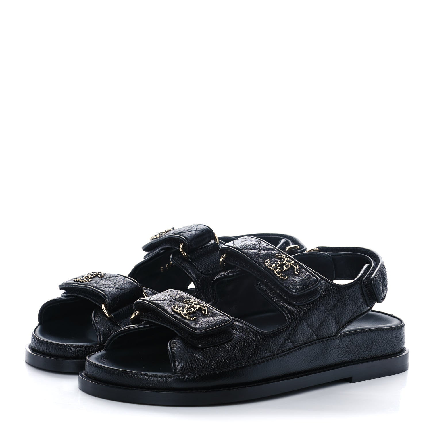 Chanel Grained Calfskin Velcro Dad Sandals 36 Black 3 of 9