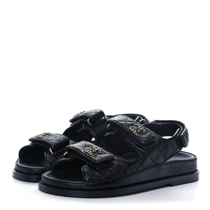 Chanel Grained Calfskin Velcro Dad Sandals 36 Black 3 of 9