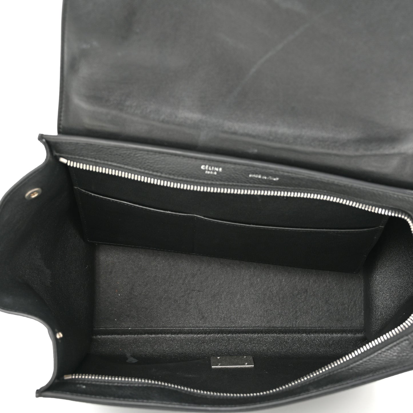 Drummed Calfskin Suede Small Trapeze Black