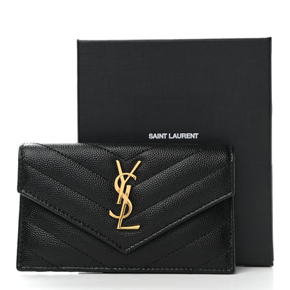 Saint Laurent Grain De Poudre Matelasse Chevron Monogram Compact Wallet Black 7 of 7