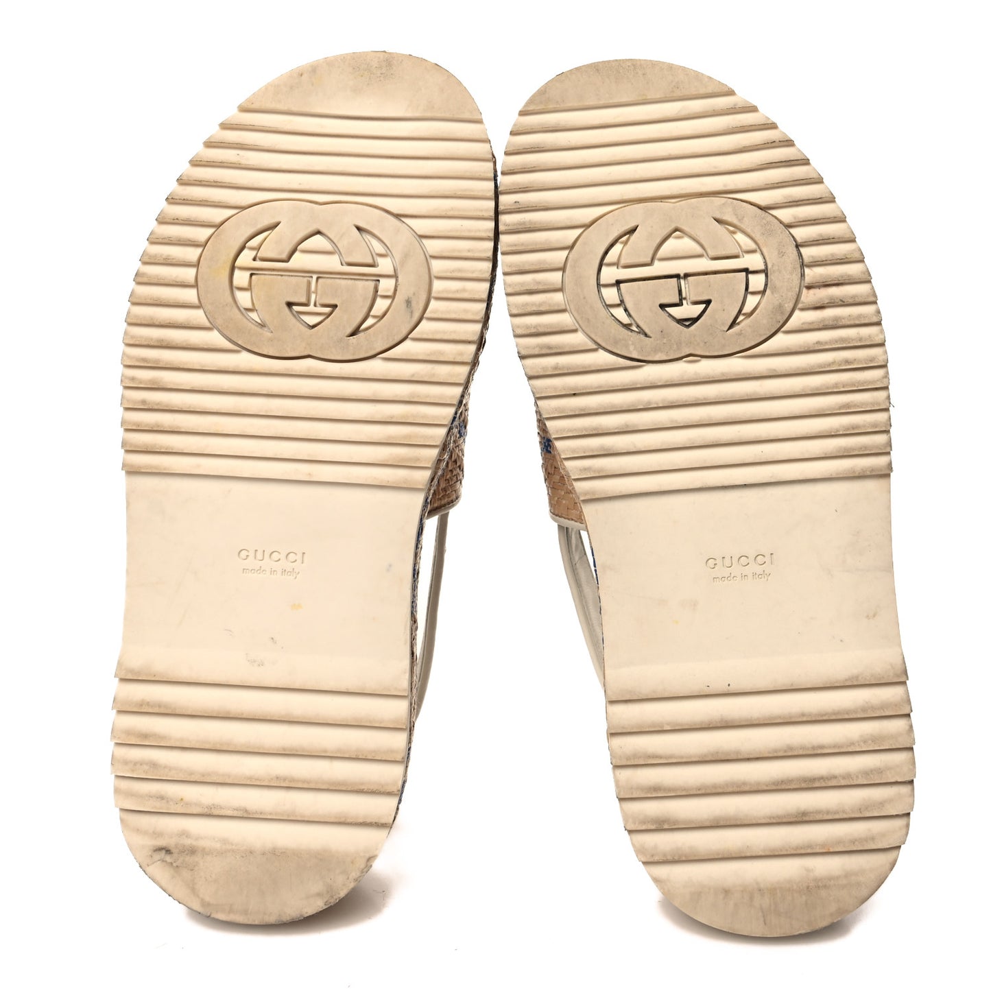 Raffia GG Monogram Granada Kid Angelina Platform 35mm Slingback Sandals 37.5 Natural Royale Mystic White