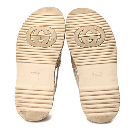 Gucci Raffia GG Monogram Granada Kid Angelina Platform 35mm Slingback Sandals 37.5 Natural Royale Mystic White 6 of 10