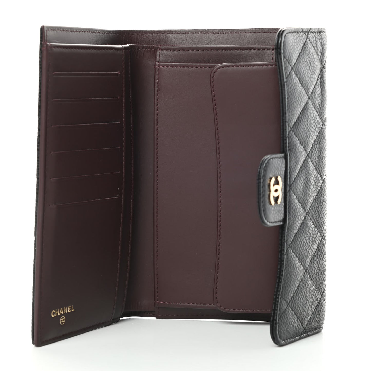 Caviar Quilted Large Flap Wallet Black