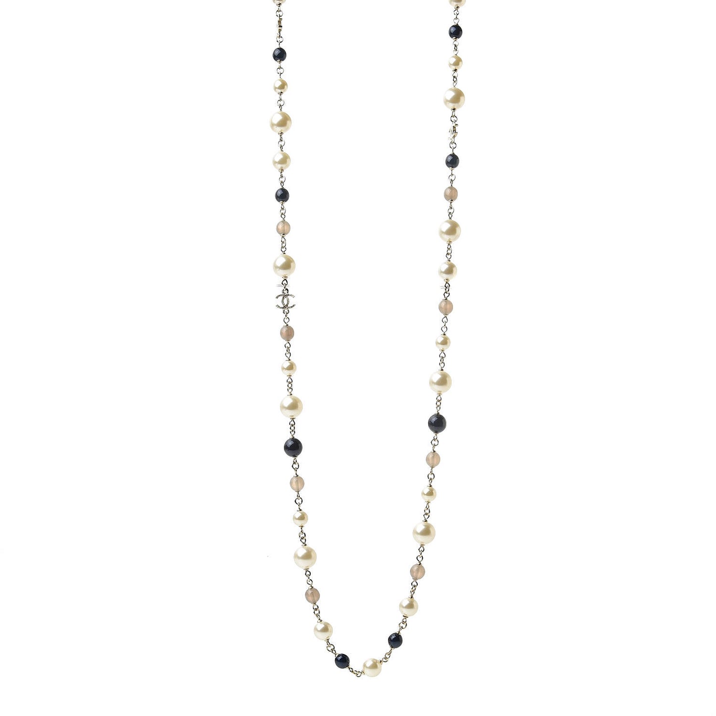 Baroque Pearl Bead Enamel CC Long Necklace Navy Gold