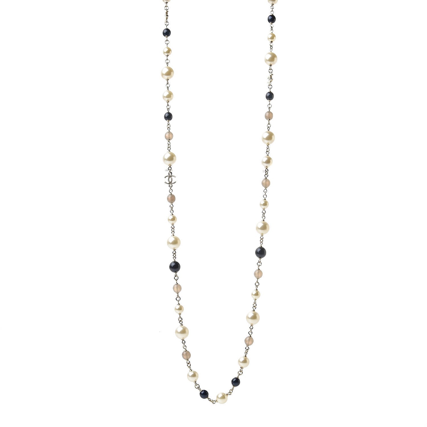 Chanel Baroque Pearl Bead Enamel CC Long Necklace Navy Gold 1 of 5
