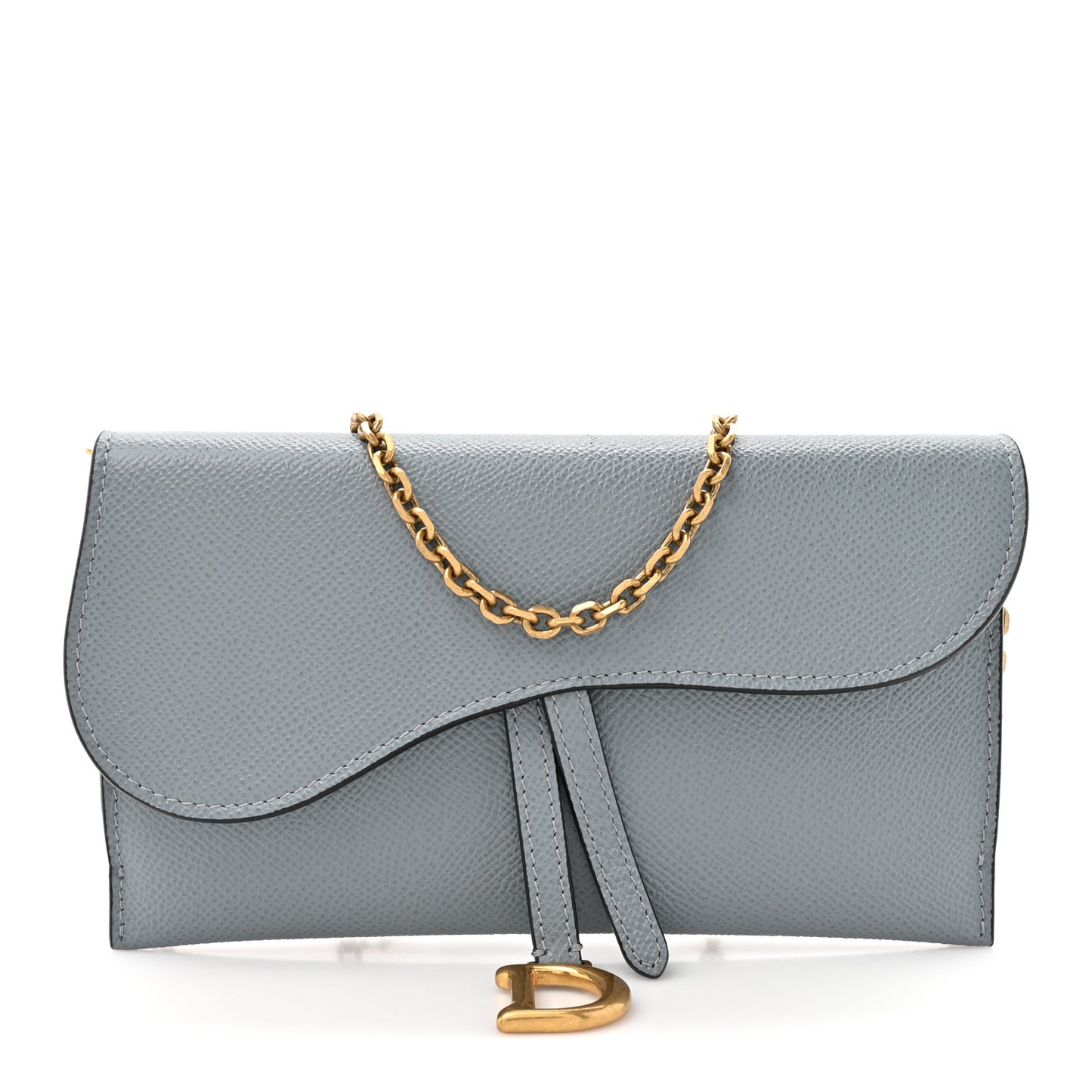 Grained Calfskin Saddle Chain Wallet Pouch Cloud Blue