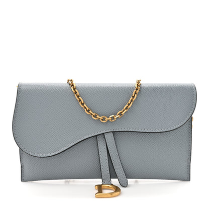 Christian Dior Grained Calfskin Saddle Chain Wallet Pouch Cloud Blue 1 of 11