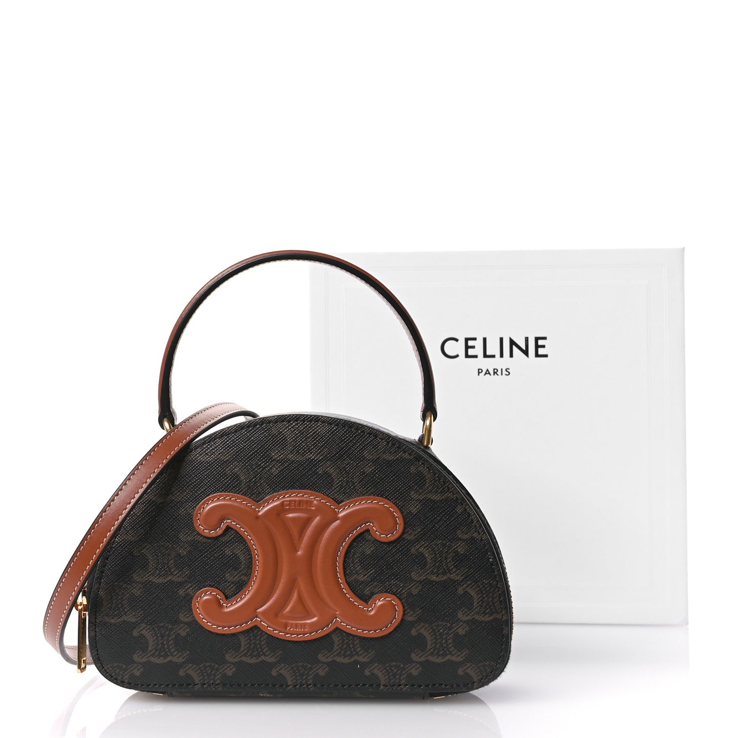 Calfskin Triomphe Canvas Half Moon Case Tan