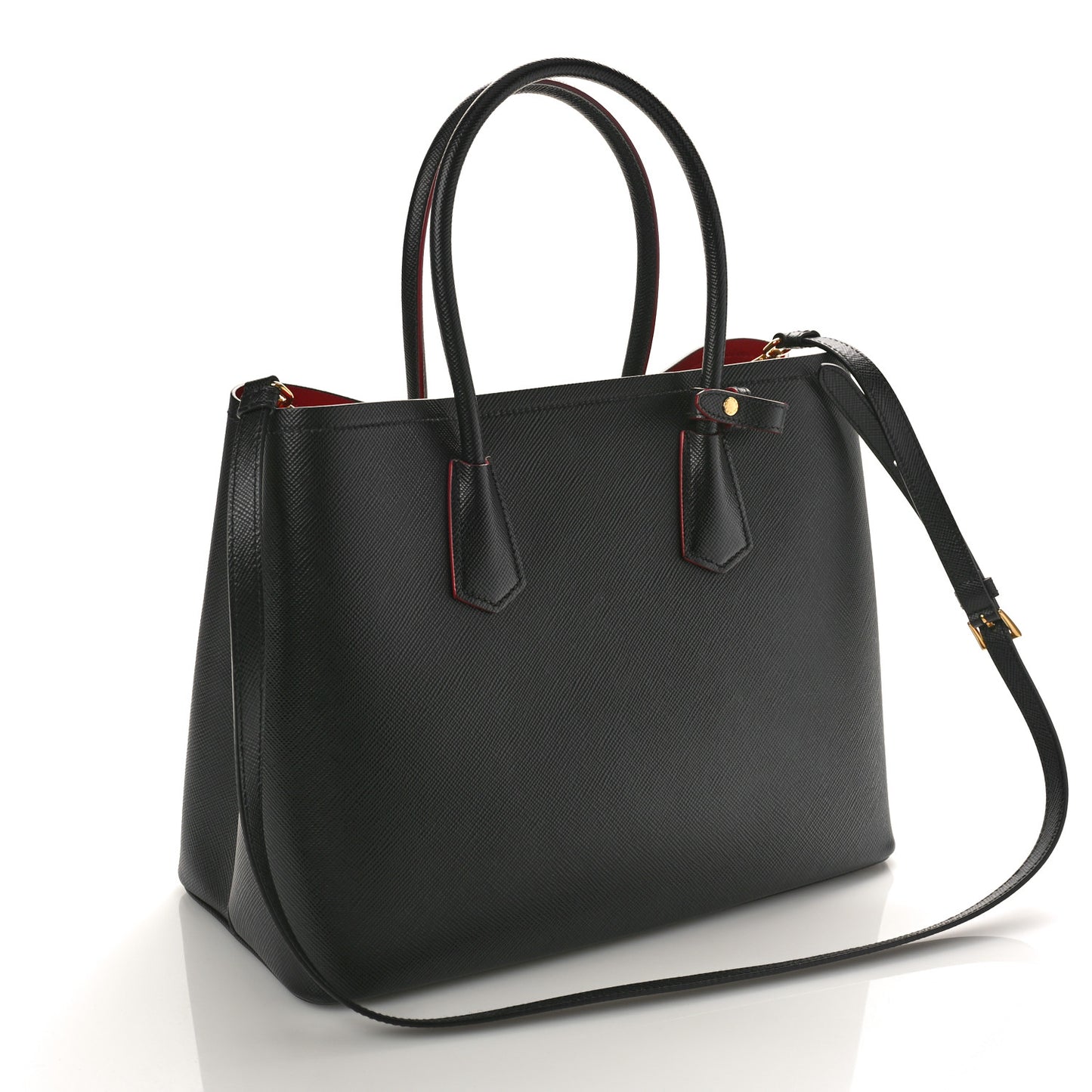 Saffiano Cuir Medium Double Bag Black Fuoco