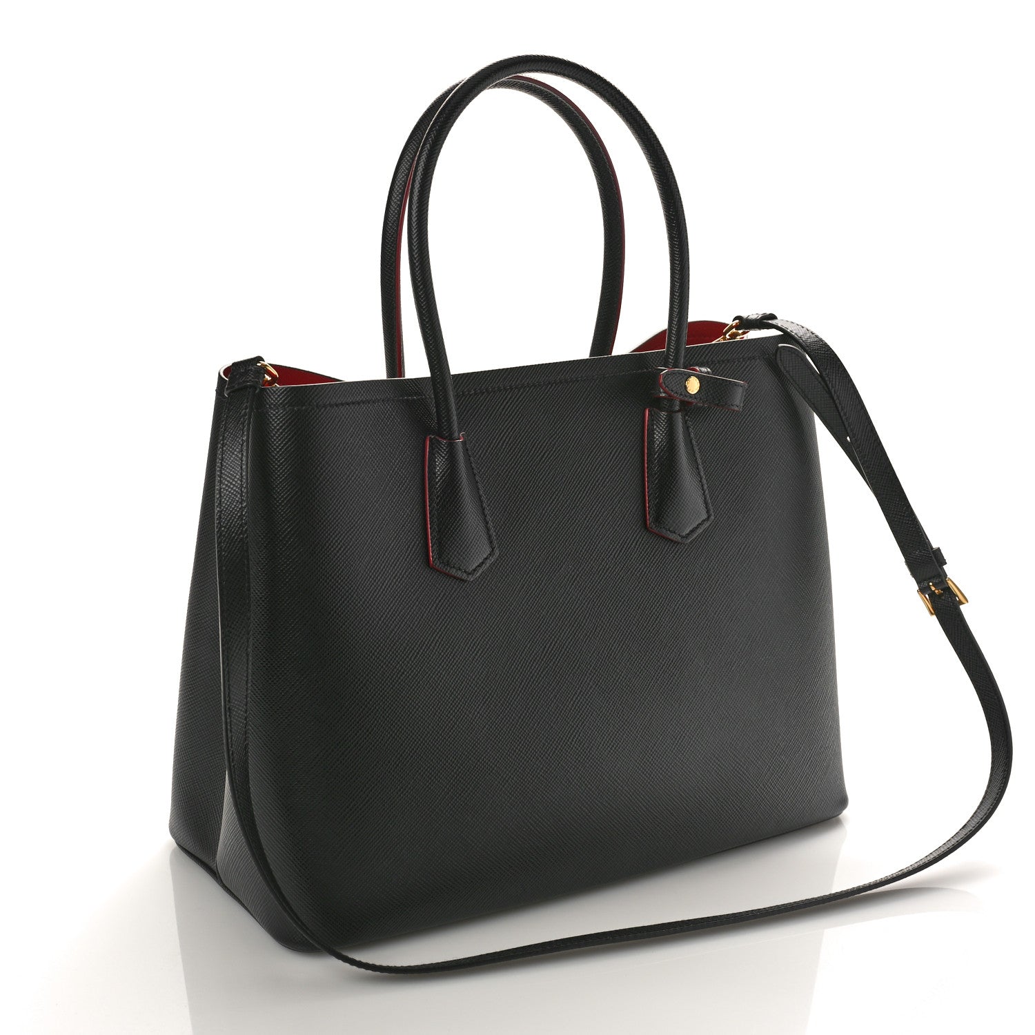 Prada Saffiano Cuir Medium Double Bag Black Fuoco 2 of 9
