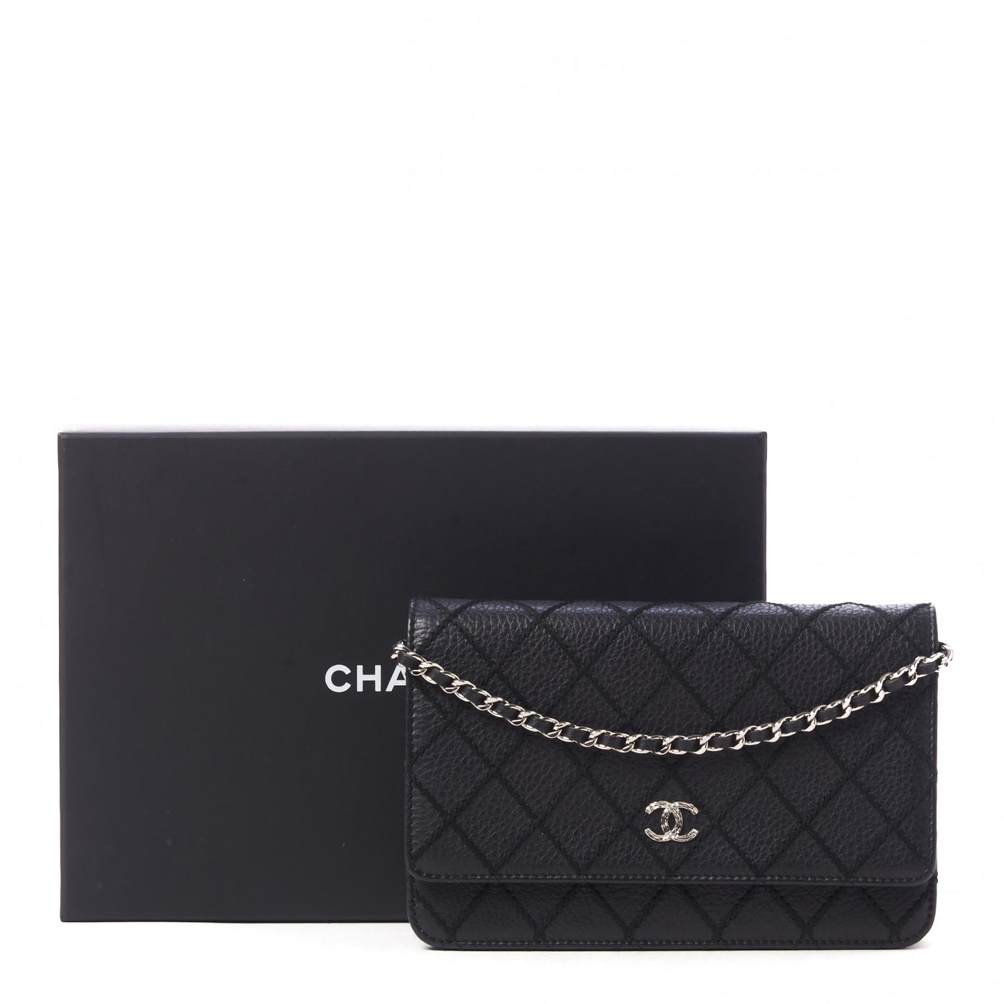 Calfskin Whipstitch Wallet On Chain WOC Black