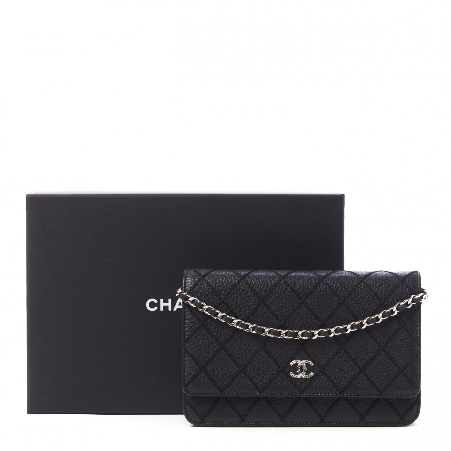 Chanel Calfskin Whipstitch Wallet On Chain WOC Black 9 of 9