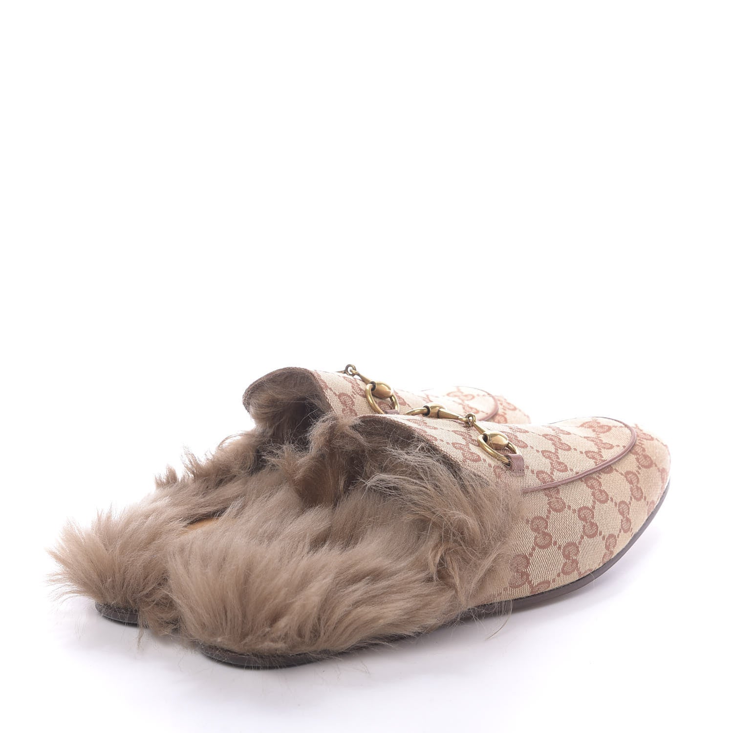 Gucci GG Monogram Fur Mens Princetown Slippers 9 Beige Ruggine Rust 3 of 9