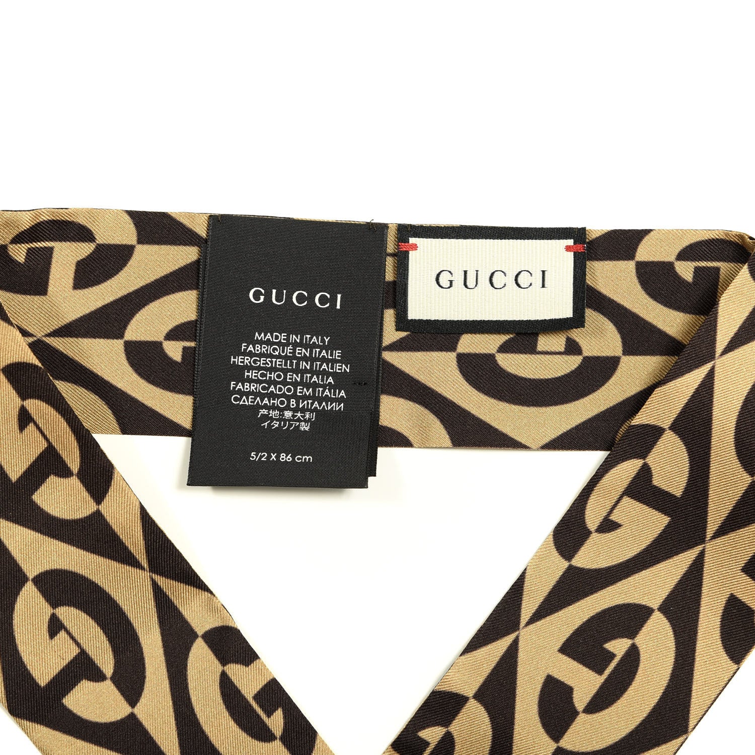 Gucci Silk G Rhombus Neck Bow Scarf Beige Brown 2 of 4