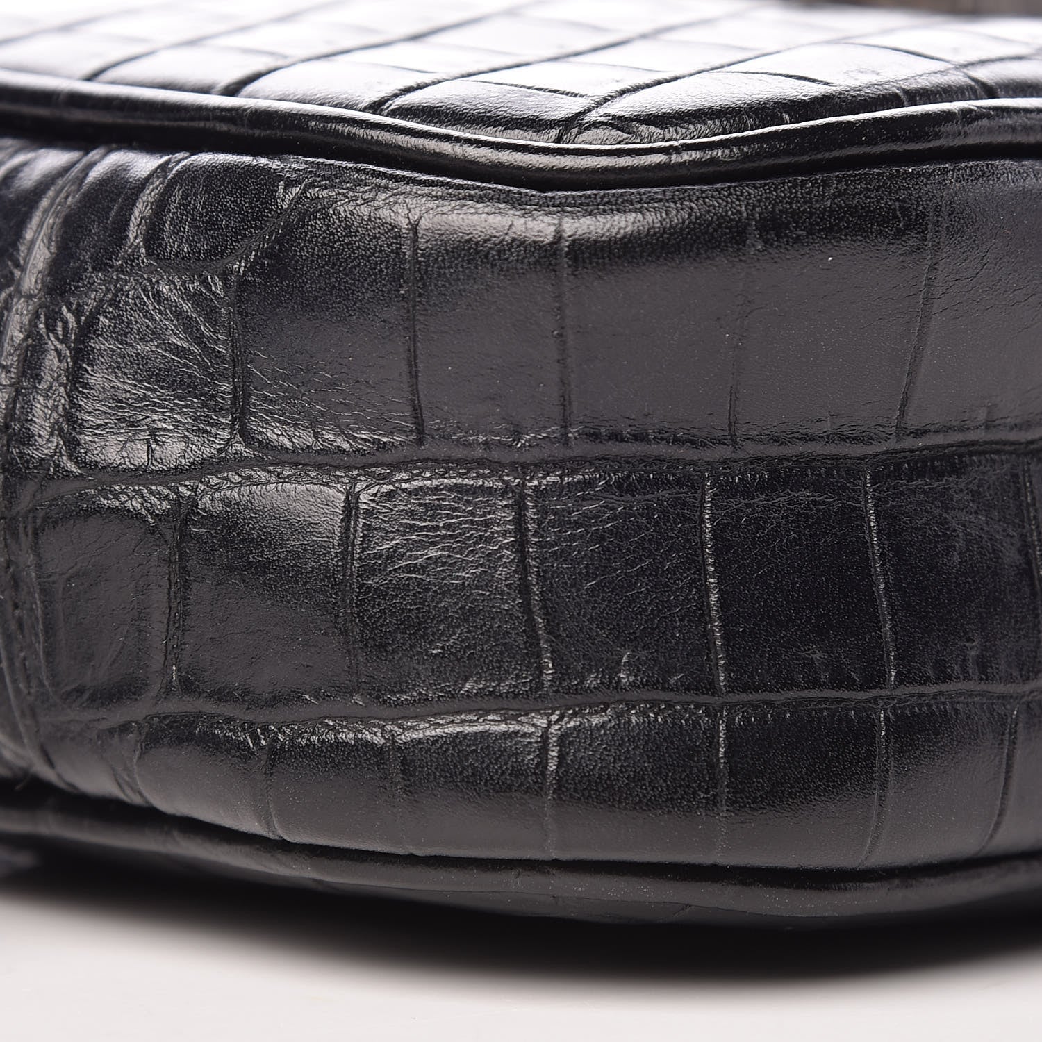 Saint Laurent Calfskin Crocodile Embossed Monogram Blogger Bag Black 8 of 10