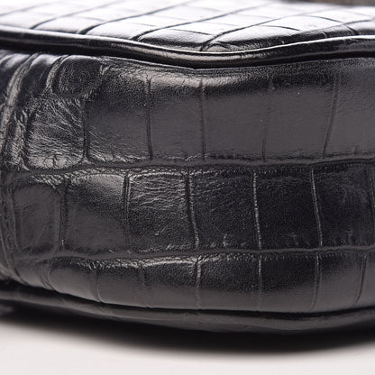 Saint Laurent Calfskin Crocodile Embossed Monogram Blogger Bag Black 8 of 10