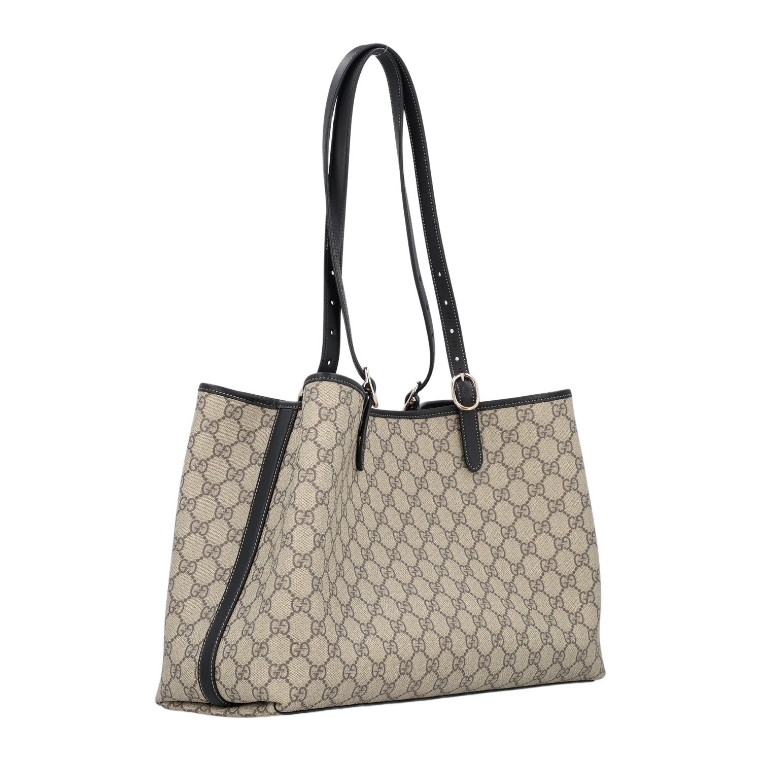 Gucci GG Supreme Monogram Emblem Large Tote Bag Beige Black 3 of 10