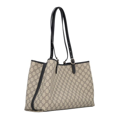 Gucci GG Supreme Monogram Emblem Large Tote Bag Beige Black 3 of 10