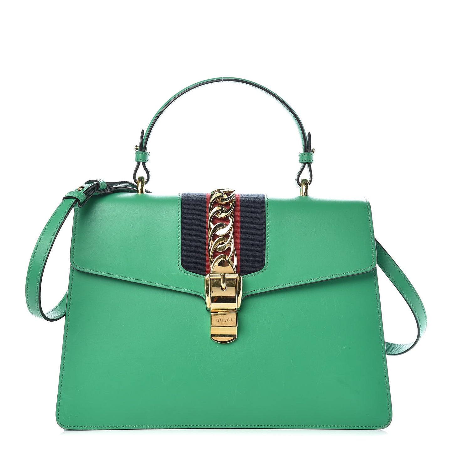 Vitello Fontanella Web Medium Sylvie Top Handle Bag Synthetic Green Garden