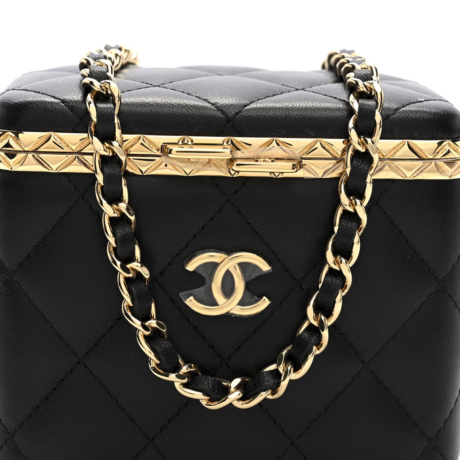 Chanel Metal Lambskin Quilted Small Vanity With Chain Black