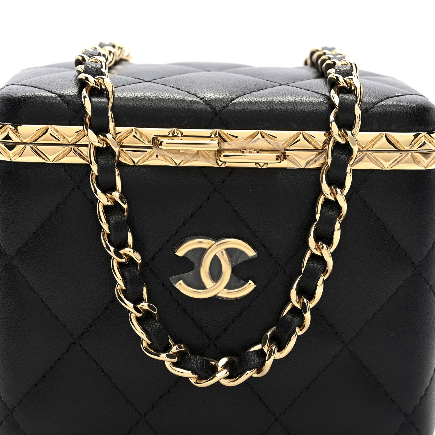Metal Lambskin Quilted Small Vanity With Chain Black