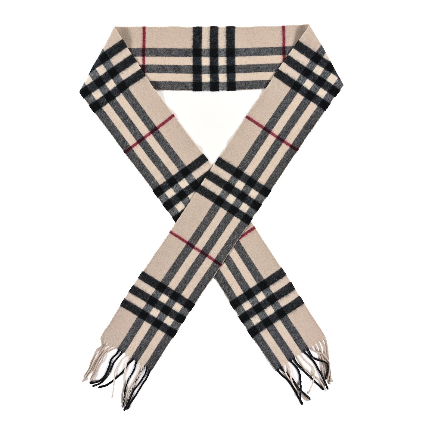 Cashmere Giant Check Fringe Scarf Ivory