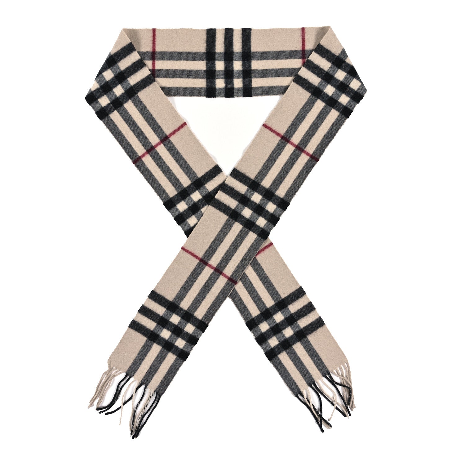 Burberry Cashmere Giant Check Fringe Scarf Ivory 1 of 3