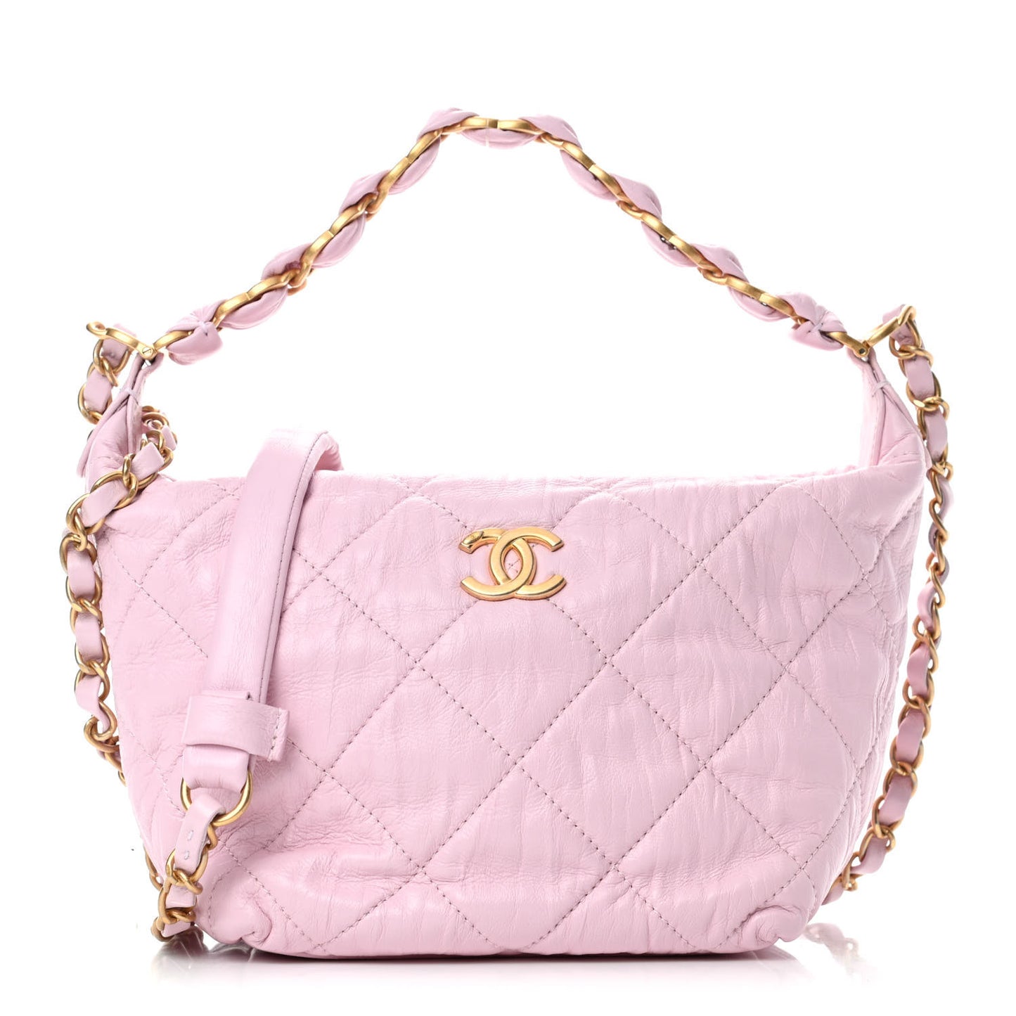 Crumpled Lambskin Quilted CC Links Shoulder Bag Pink