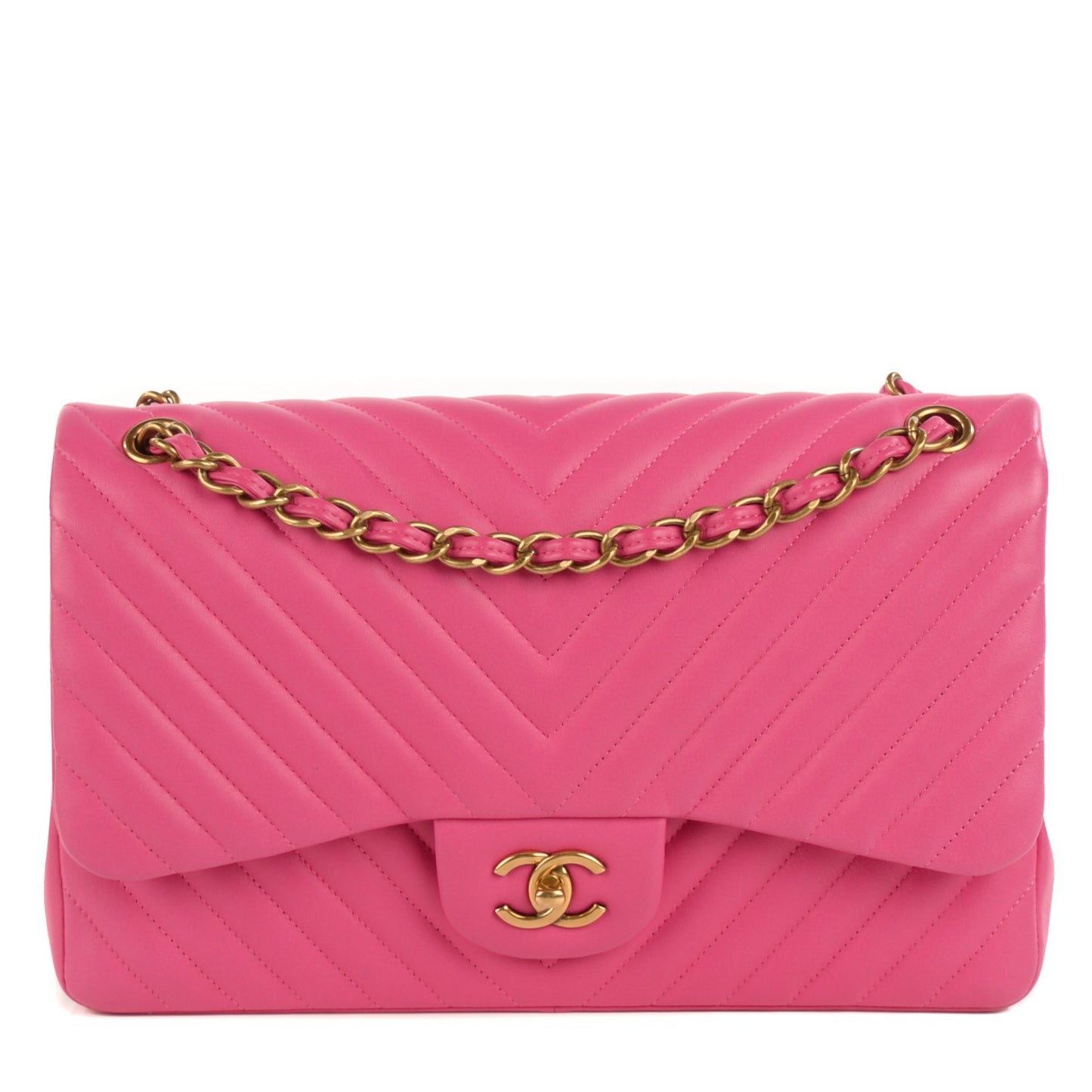 Lambskin Chevron Jumbo Double Flap Dark Pink