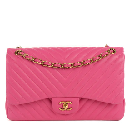 Chanel Lambskin Chevron Jumbo Double Flap Dark Pink 1 of 9