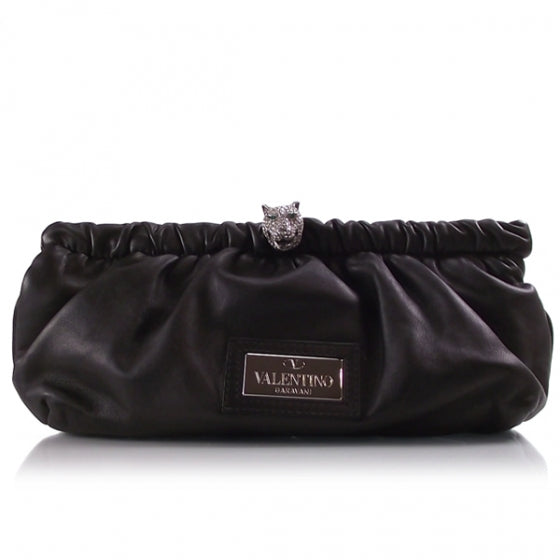 Valentino Garavani Calfskin Crystal Jaguar Clutch Black 1 of 9