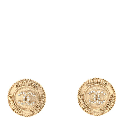 Chanel Metal Crystal CC Medallion Round Earrings Gold 1 of 5