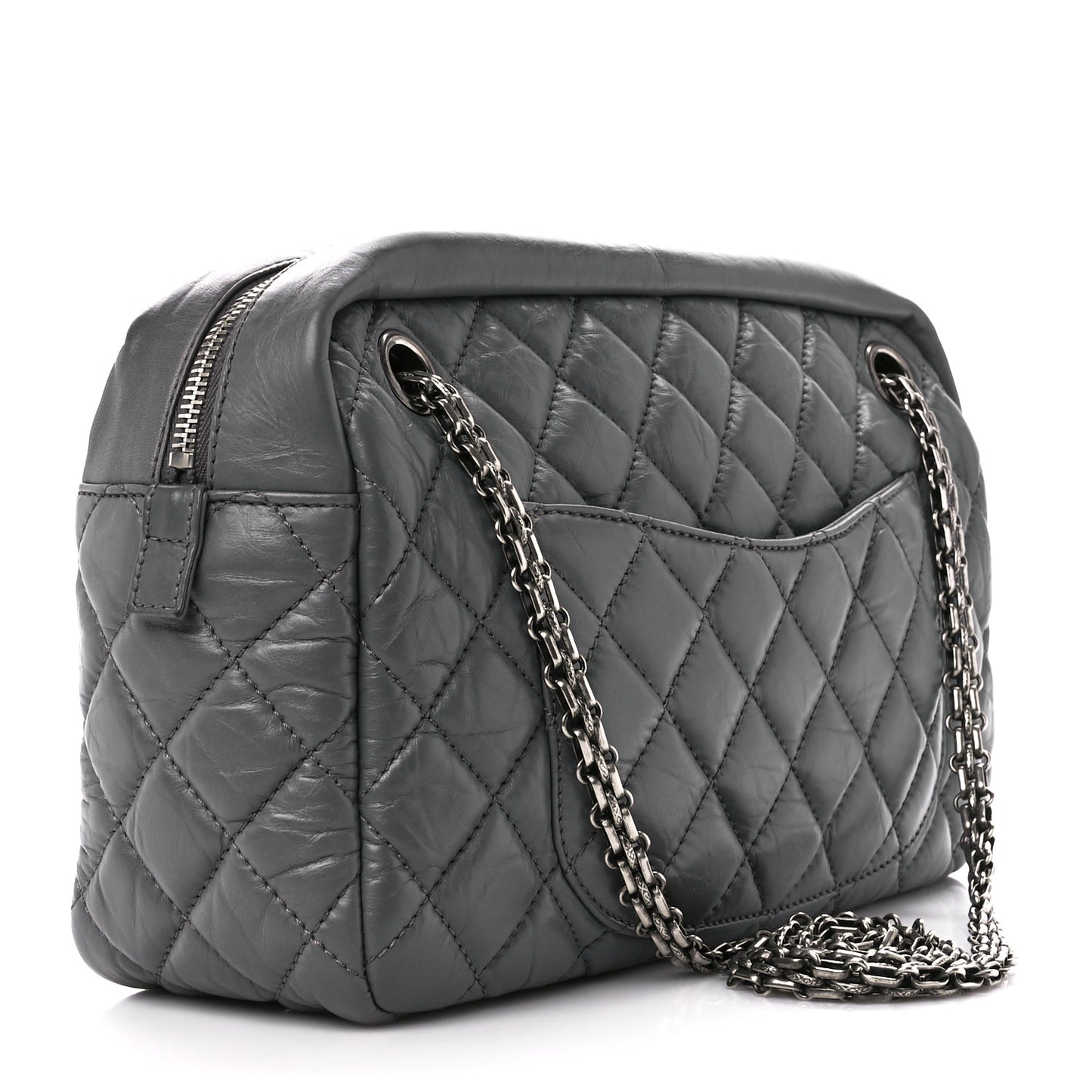 Aged Calfskin Quilted Medium Reissue Camera Case Grey
