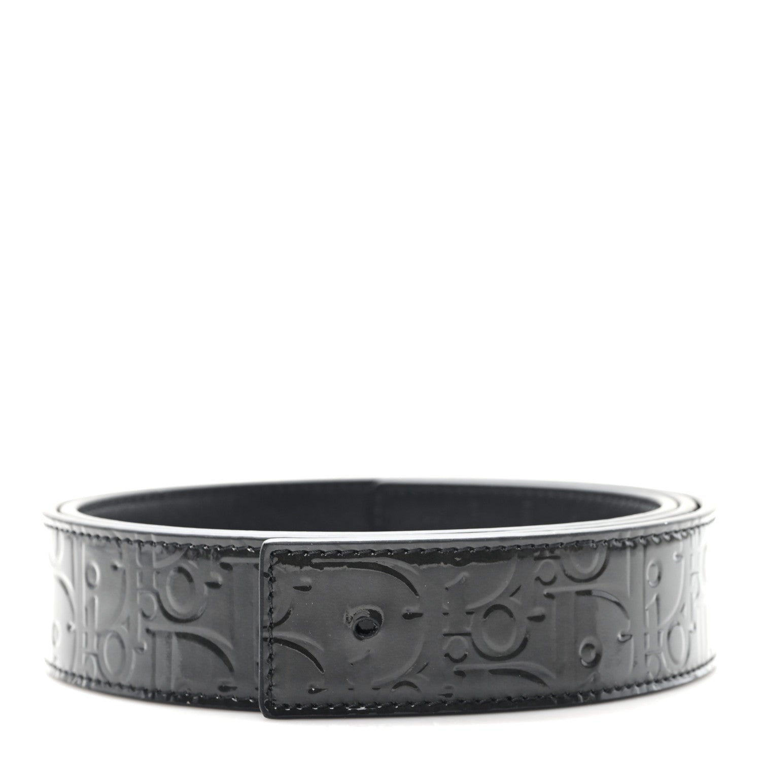 Christian Dior Patent Oblique Embossed Belt 95 38 Black 1 of 4