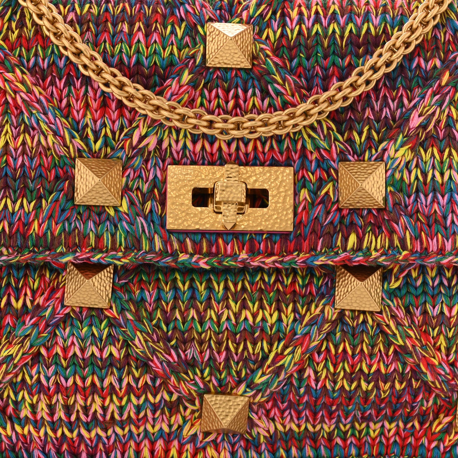 Valentino Garavani Wool Woven Large Roman Stud Shoulder Bag Multicolor Feminine Pink 7 of 11