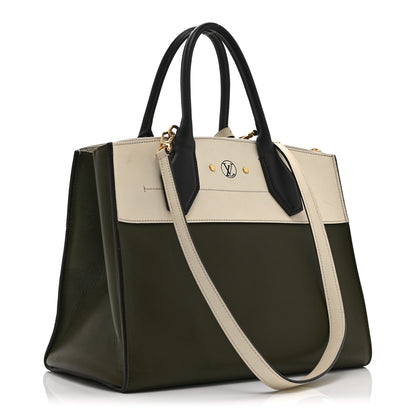 Louis Vuitton Taurillon City Steamer MM Kaki Creme Black 3 of 15