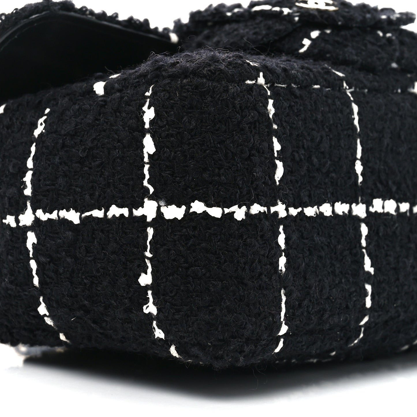 Tweed Quilted Mini Rectangular Camellia Flap Black White