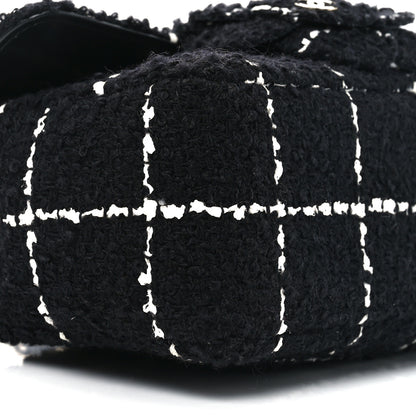 Chanel Tweed Quilted Mini Rectangular Camellia Flap Black White 9 of 10