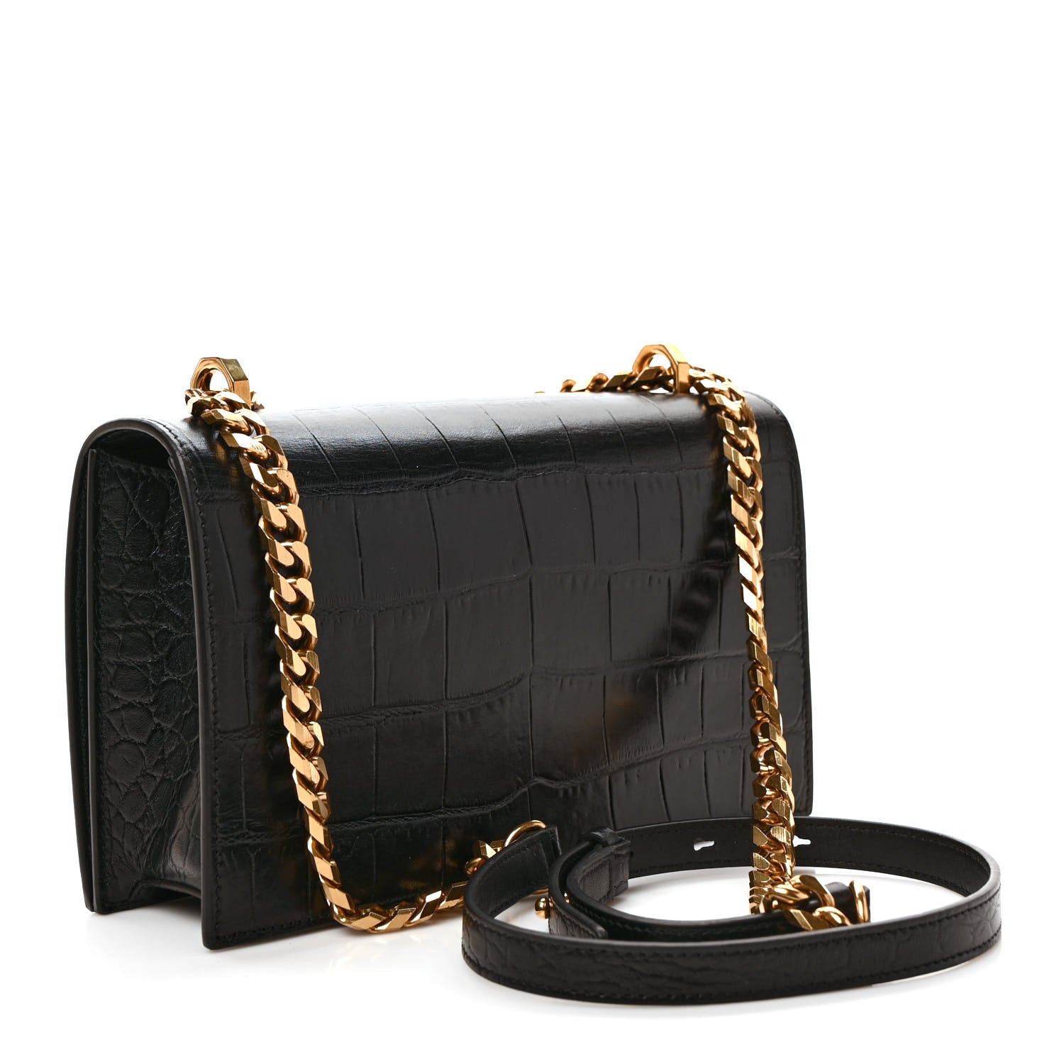 Alexander McQueen Shiny Crocodile Embossed Jeweled Satchel Black 3 of 10