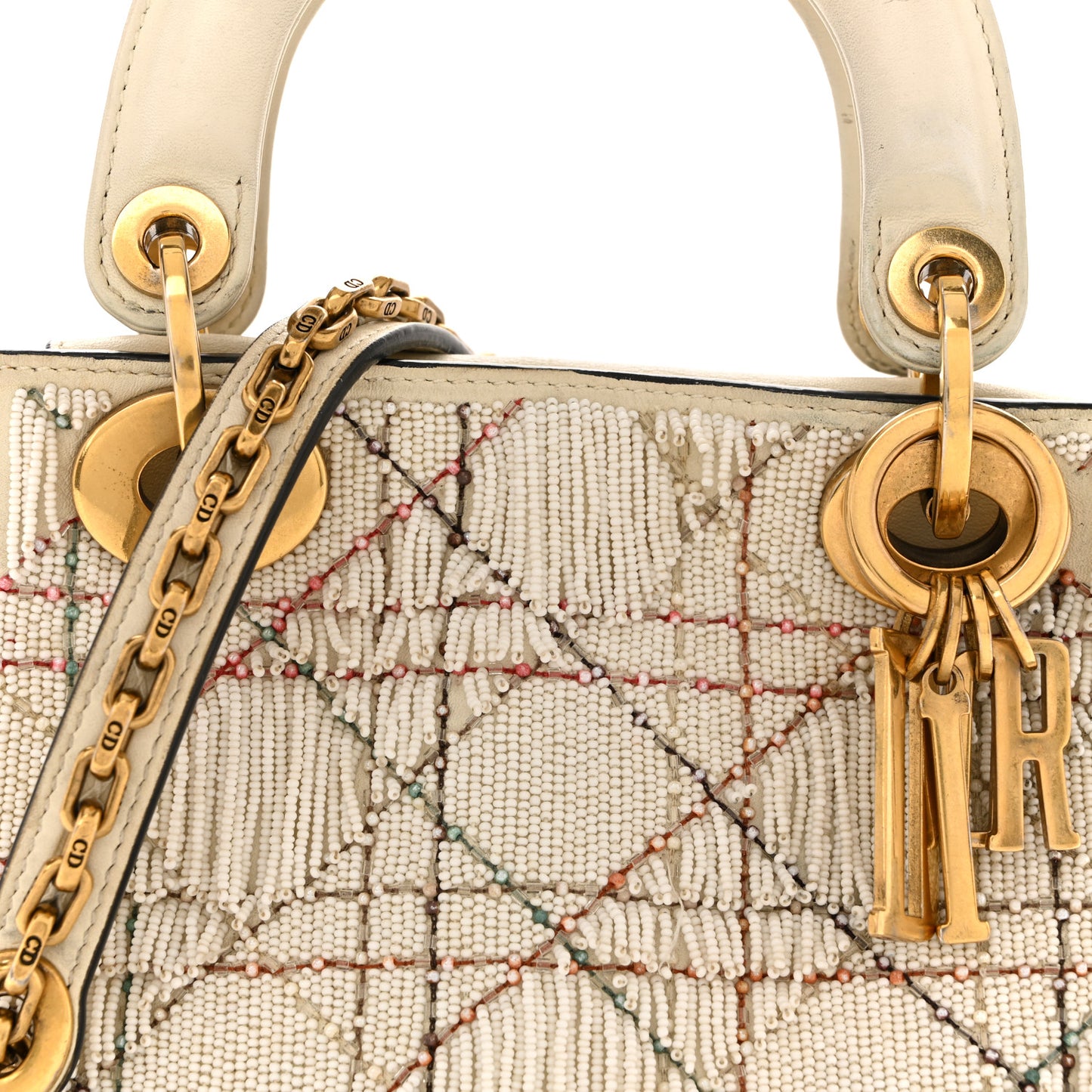 Lambskin Beaded Fringe Mini Lady Dior White