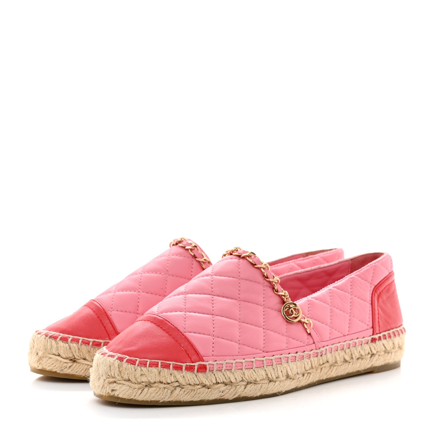 Chanel Lambskin Quilted CC Chain Espadrilles 39 Pink Red 3 of 8