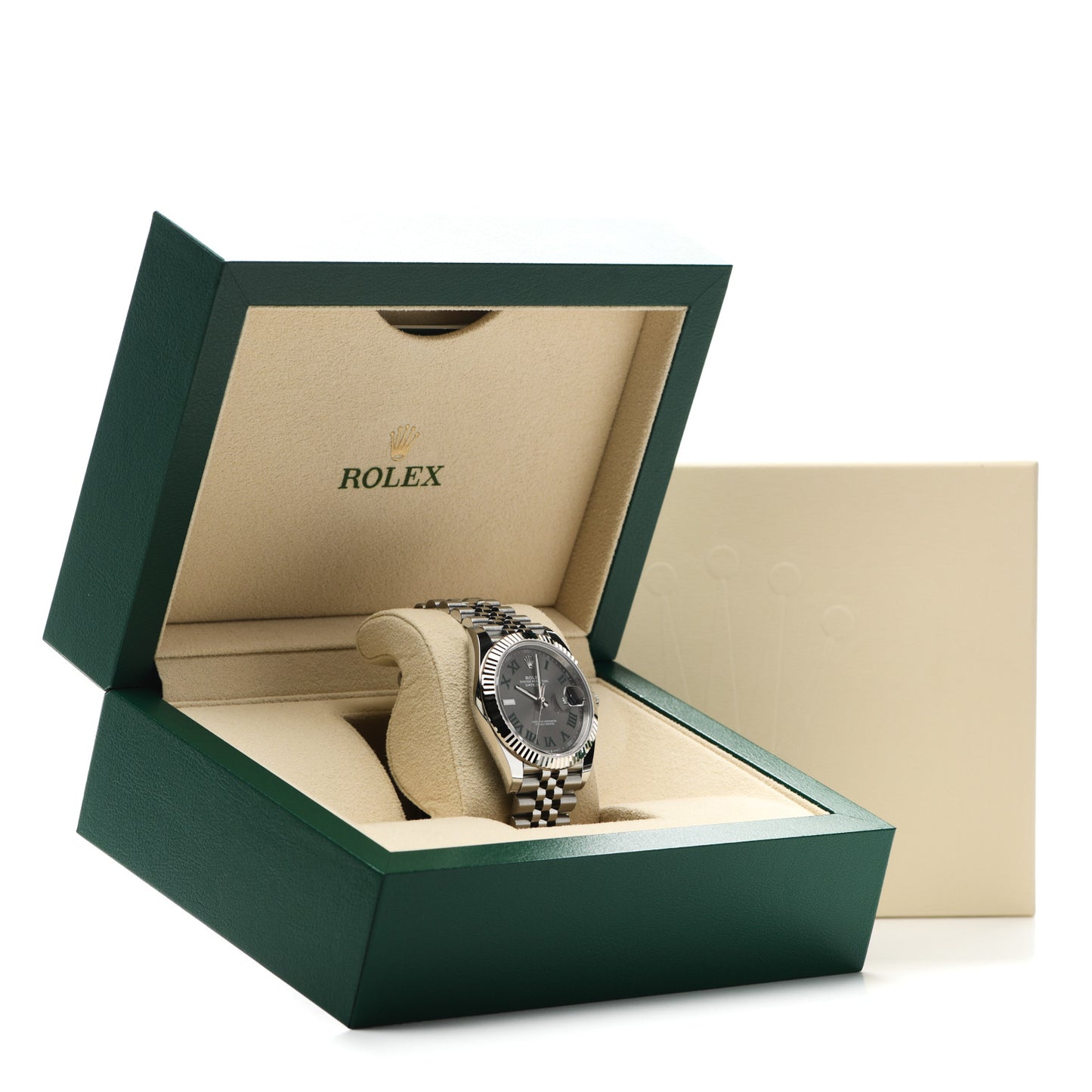 Stainless Steel 18K White Gold 41mm Oyster Perpetual Wimbledon Datejust Watch Slate 126334