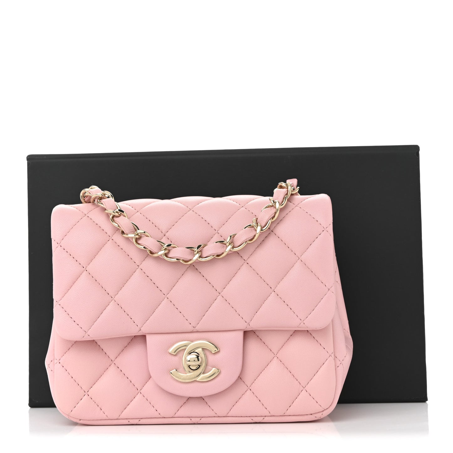 Lambskin Quilted Mini Square Flap Light Pink