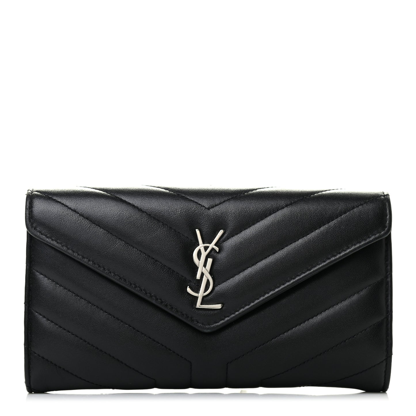Lambskin Y Quilted Monogram Large Loulou Flap Wallet Black