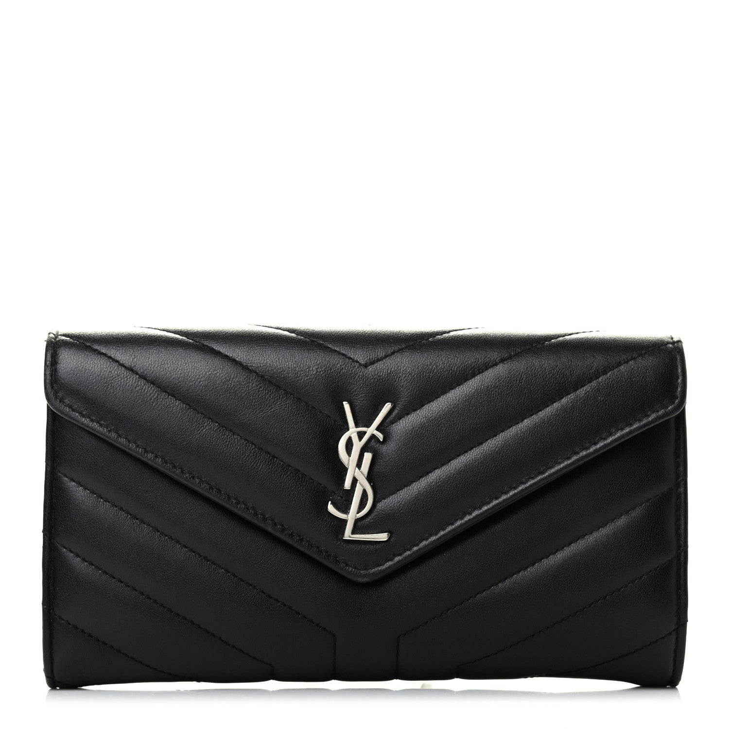 Saint Laurent Lambskin Y Quilted Monogram Large Loulou Flap Wallet Black 1 of 7